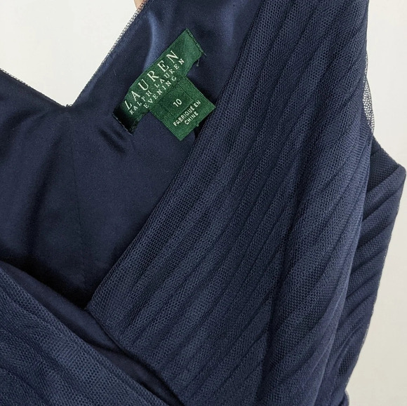 $250 LAUREN RALPH LAUREN Evening  Shirred Tulle Fit & Flare Sleeveless Dress 10 - Picture 12 of 12